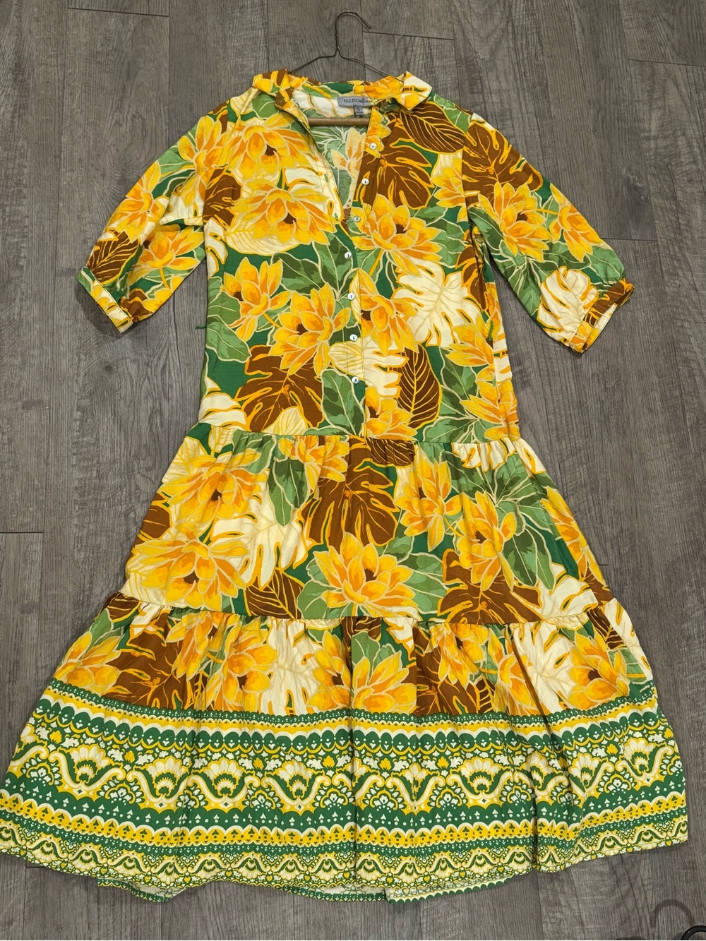 Floral Tiered Midi Dress in Yellow and Green
